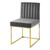 Carriage Channel Tufted Sled Base Performance Velvet Dining Chair, Velvet, Metal Steel, Gold Grey Gray, 18511