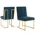 Privy Gold Stainless Steel Upholstered Fabric Dining Accent Chair Set of 2, Fabric, Metal Steel, Gold Navy Blue, 19392