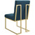Privy Gold Stainless Steel Upholstered Fabric Dining Accent Chair Set of 2, Fabric, Metal Steel, Gold Navy Blue, 19392
