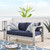 Shore Sunbrella® Fabric Aluminum Outdoor Patio Loveseat, Fabric, Aluminum, Metal, Steel, Silver Blue Navy, 19559