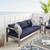 Shore Sunbrella® Fabric Aluminum Outdoor Patio Sofa, Fabric, Aluminum, Metal, Steel, Silver Blue Navy, 19563