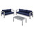Shore Sunbrella® Fabric Outdoor Patio Aluminum 3 Piece Set, Fabric, Aluminum, Metal, Steel, Silver Blue Navy, 19754