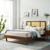 Kelsea Cane and Wood King Platform Bed With Angular Legs, Wood, Brown Walnut, 22538