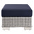 Conway Outdoor Patio Wicker Rattan Ottoman, Rattan, Wicker, Light Grey Gray Blue Navy, 23334