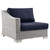 Conway Outdoor Patio Wicker Rattan Left-Arm Chair, Rattan, Wicker, Light Grey Gray Blue Navy, 23358