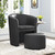 Divulge Armchair and Ottoman, Black Faux Leather