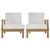 Marina Two PCS Outdoor Patio Teak Sofa Set, Fabric, Wood, White