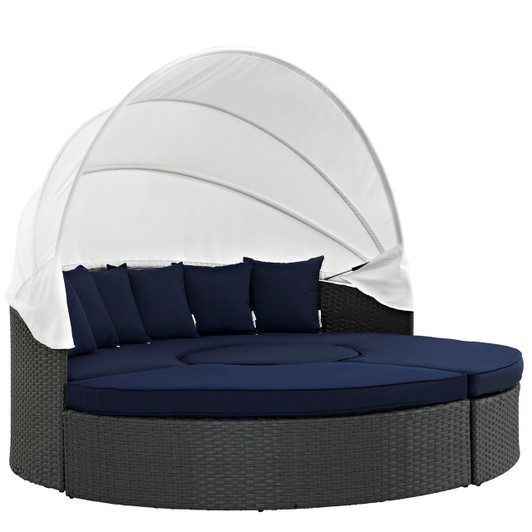 Sojourn Outdoor Patio Sunbrella Daybed, Navy, Rattan 10000
