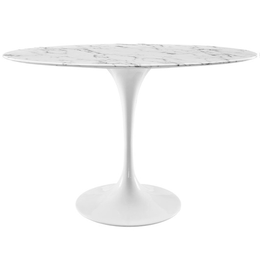 Lippa 48" Oval Artificial Marble Dining Table, White, Marble 10046