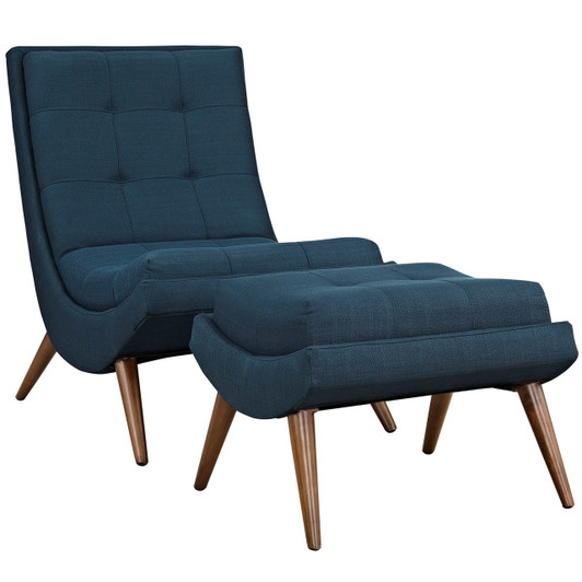 Ramp Upholstered Fabric Lounge Chair Set, Navy, Fabric 10310