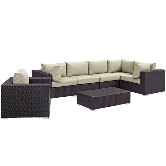 Convene Seven PCS Outdoor Patio Sectional Set, Beige, Rattan 10365