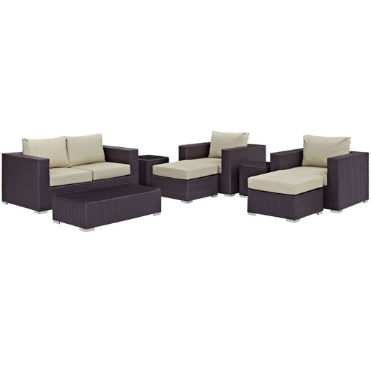Convene Eight PCS Outdoor Patio Sofa Set, Beige, Rattan 10379