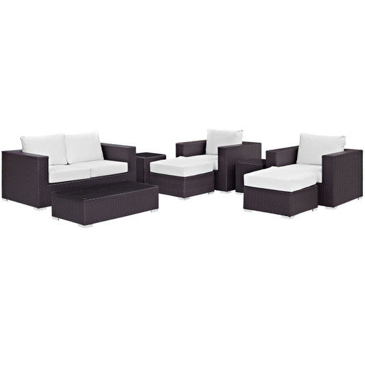Convene Eight PCS Outdoor Patio Sofa Set, White, Rattan 10385