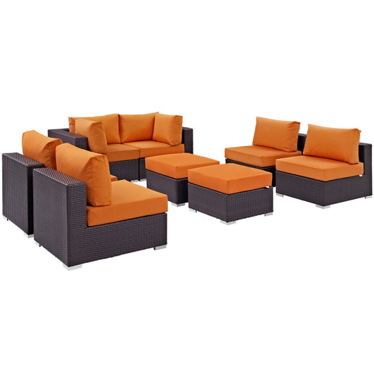 Convene Eight PCS Outdoor Patio Sectional Set, Orange, Rattan 10634
