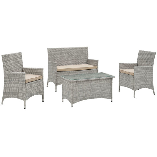 Bridge Four PCS Outdoor Patio Patio Conversation Set, Beige, Rattan 10669