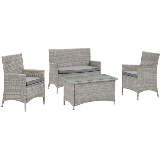 Bridge Four PCS Outdoor Patio Patio Conversation Set, Grey, Rattan 10670