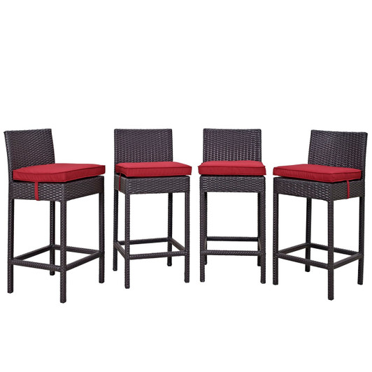 Convene Four PCS Outdoor Patio Pub Set, Red, Rattan 10695