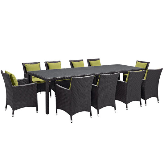 Convene Eleven PCS Outdoor Patio Dining Set, Green, Rattan 10701
