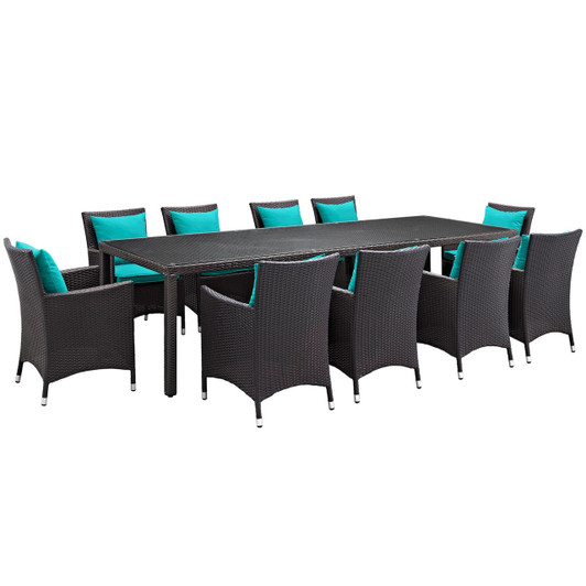 Convene Eleven PCS Outdoor Patio Dining Set, Blue, Rattan 10703