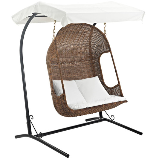 Vantage Outdoor Patio Swing Chair With Stand, White, Rattan 10912
