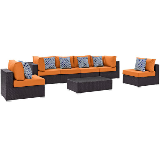 Convene Seven PCS Outdoor Patio Sectional Set, Orange, Rattan 11080