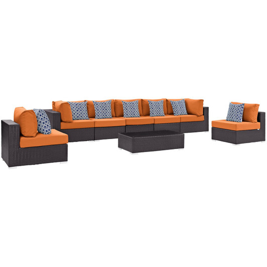Convene Eight PCS Outdoor Patio Sectional Set, Orange, Rattan 11115