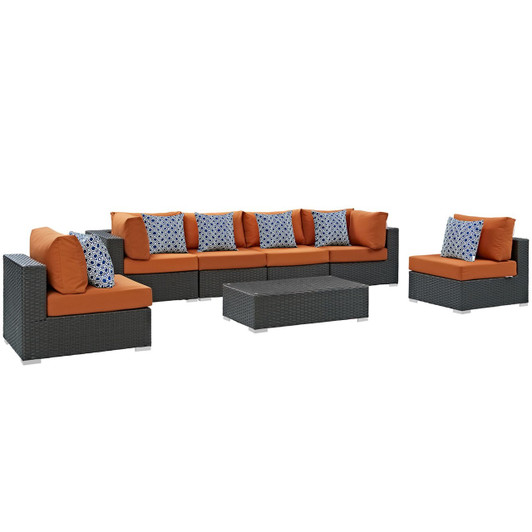 Sojourn Seven PCS Outdoor Patio Sunbrella Sectional Set, Orange, Rattan 11144
