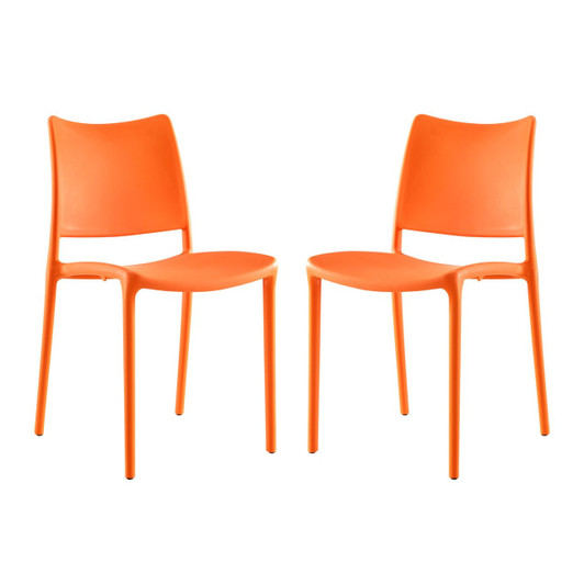 Hipster Dining Side Chair Set of 2, Orange, Plastic 11278