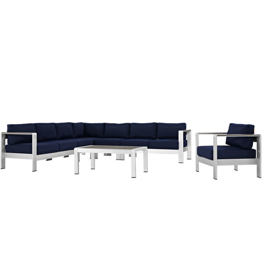 Shore Seven PCS Outdoor Patio Aluminum Sectional Sofa Set, Navy, Metal 11548
