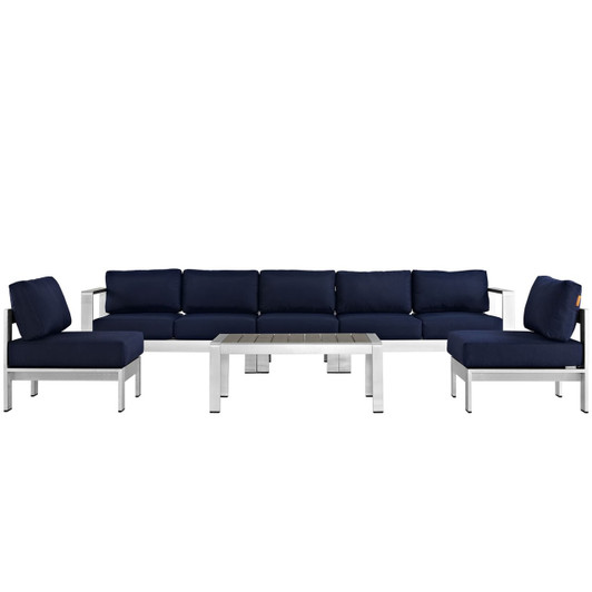 Shore Six PCS Outdoor Patio Aluminum Sectional Sofa Set, Navy, Metal 11560