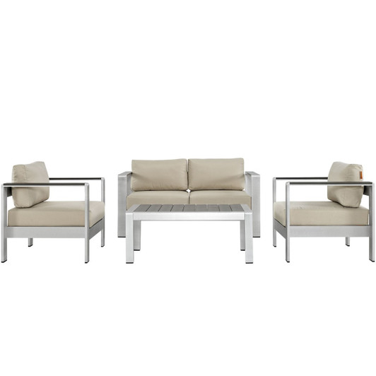 Shore Four PCS Outdoor Patio Aluminum Sectional Sofa Set, Beige, Metal 11566