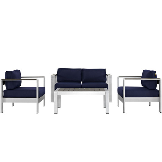 Shore Four PCS Outdoor Patio Aluminum Sectional Sofa Set, Navy, Metal 11568