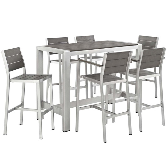 Shore Seven PCS Outdoor Patio Aluminum Dining Set, Grey, Metal 11577
