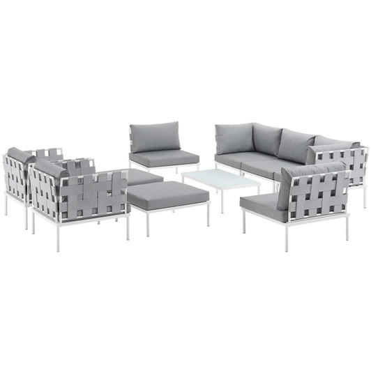 Harmony Ten PCS Outdoor Patio Aluminum Sectional Sofa Set, Grey, Rattan 11663