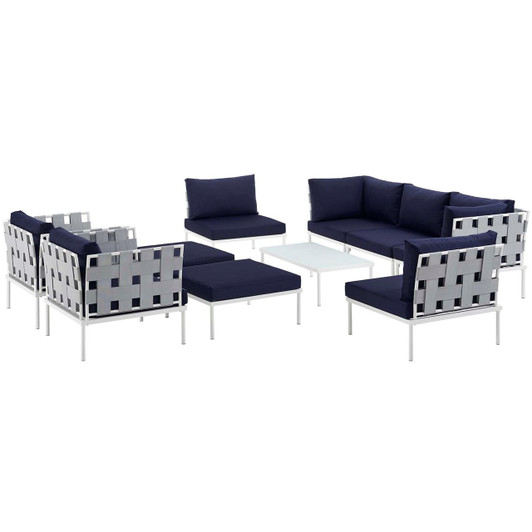 Harmony Ten PCS Outdoor Patio Aluminum Sectional Sofa Set, Navy, Rattan 11664