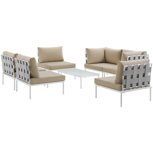 Harmony Seven PCS Outdoor Patio Aluminum Sectional Sofa Set, Beige, Rattan 11666