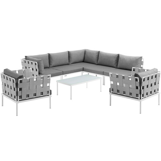 Harmony Eight PCS Outdoor Patio Aluminum Sectional Sofa Set, Grey, Rattan 11675
