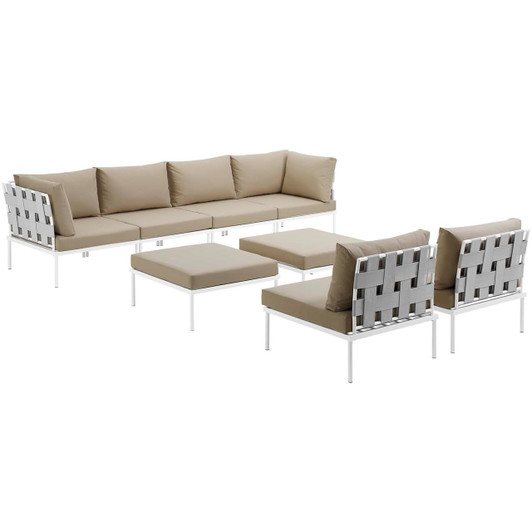 Harmony Eight PCS Outdoor Patio Aluminum Sectional Sofa Set, Beige, Rattan 11694