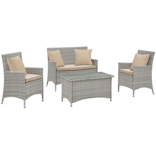 Bridge Four PCS Outdoor Patio Patio Conversation Set with Pillow Set, Beige, Rattan 11944