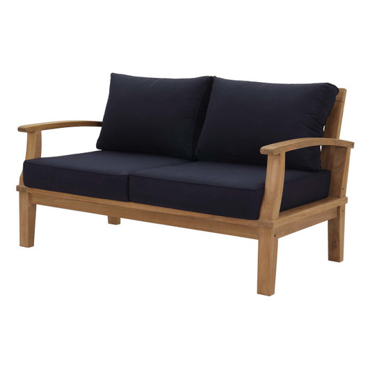 Marina Outdoor Patio Teak Loveseat, Wood, Navy Blue 13225