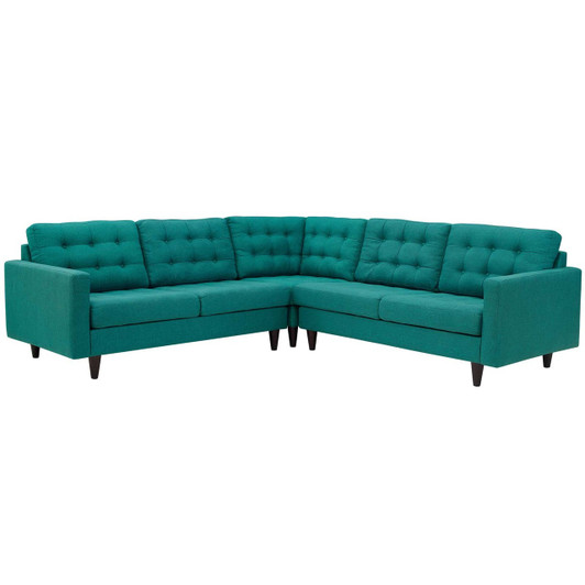Empress 3 Piece Upholstered Fabric Sectional Sofa Set, Fabric, Aqua Blue 13260