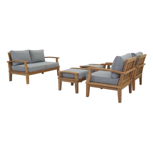 Marina 5 Piece Outdoor Patio Teak Set, Wood, Grey Gray Natural 13264