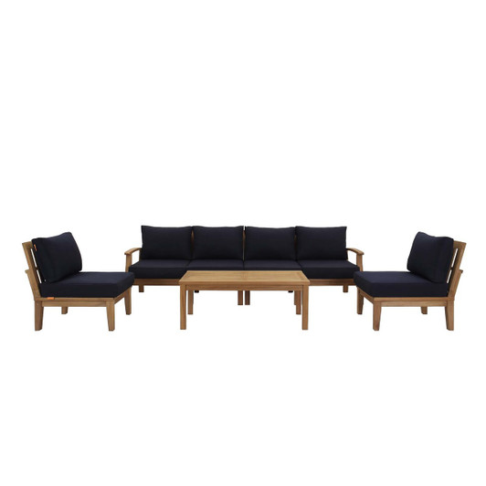Marina 7 Piece Outdoor Patio Teak Set, Wood, Navy Blue Natural 13269