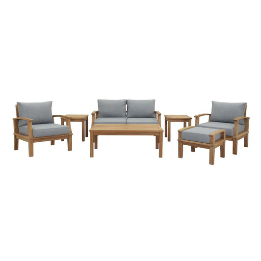 Marina 7 Piece Outdoor Patio Teak Set, Wood, Grey Gray Natural 13270
