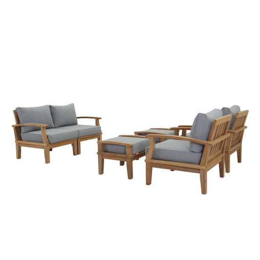 Marina 6 Piece Outdoor Patio Teak Set, Wood, Grey Gray Natural 13282