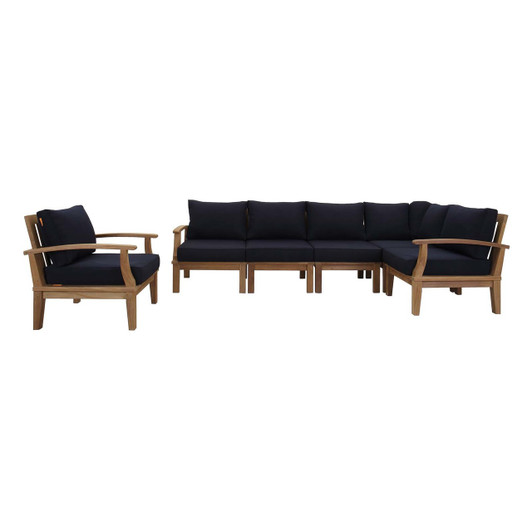Marina 6 Piece Outdoor Patio Teak Set, Wood, Navy Blue Natural 13323