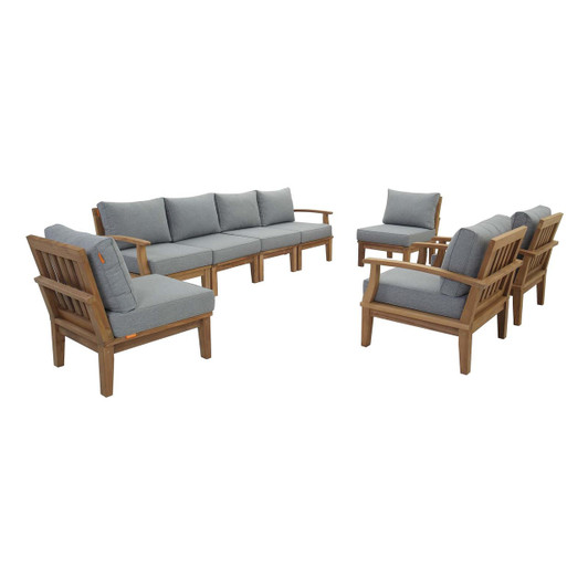 Marina 8 Piece Outdoor Patio Teak Set, Wood, Grey Gray Natural 13324