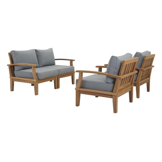 Marina 4 Piece Outdoor Patio Teak Set, Wood, Grey Gray Natural 13326