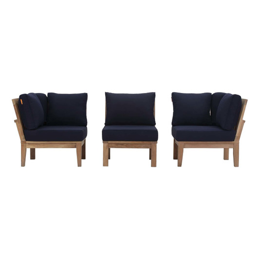 Marina 3 Piece Outdoor Patio Teak Set, Wood, Navy Blue Natural 13331