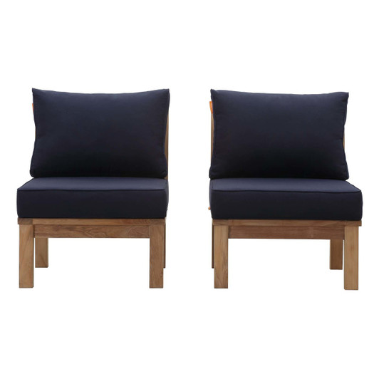 Marina 2 Piece Outdoor Patio Teak Set, Wood, Navy Blue Natural 13333